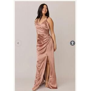 Revelry Terracotta Rory Satin Dress Sz 12 Prom Slit Floor Length